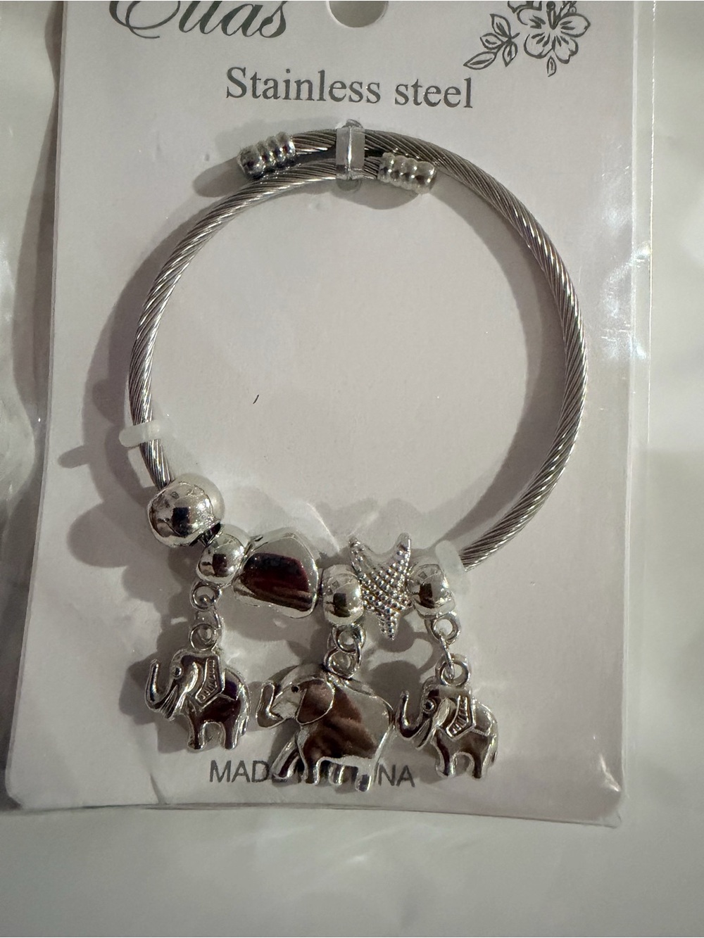 Ella Silver Elephant Charm Cable Bracelet